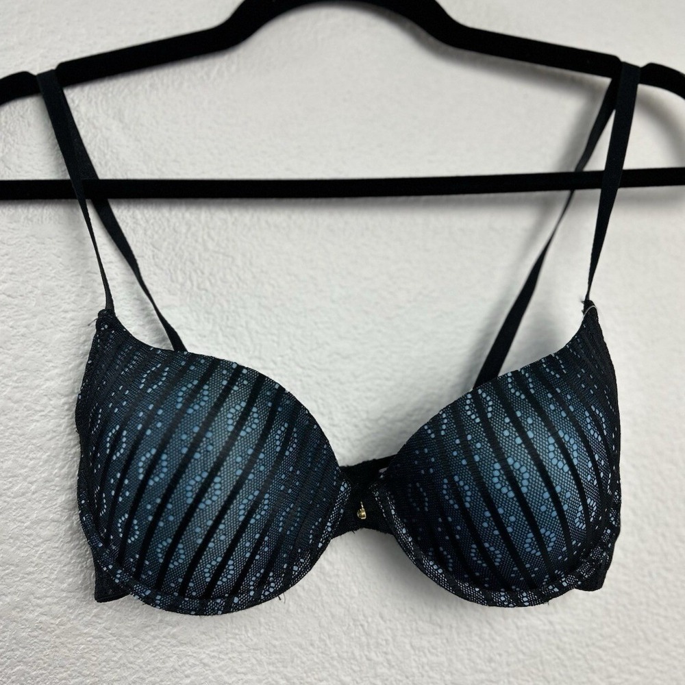 Hers by Herman Womens Black Turquoise Lace Push Up Bra 34B B2103BLU